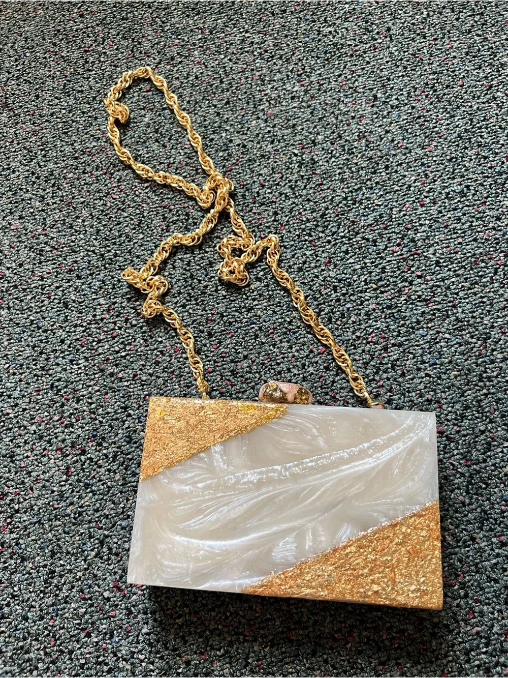 MINTSA Gold Foil & White Marble Resin Acrylic Clutch Evening Minimal Small Bag